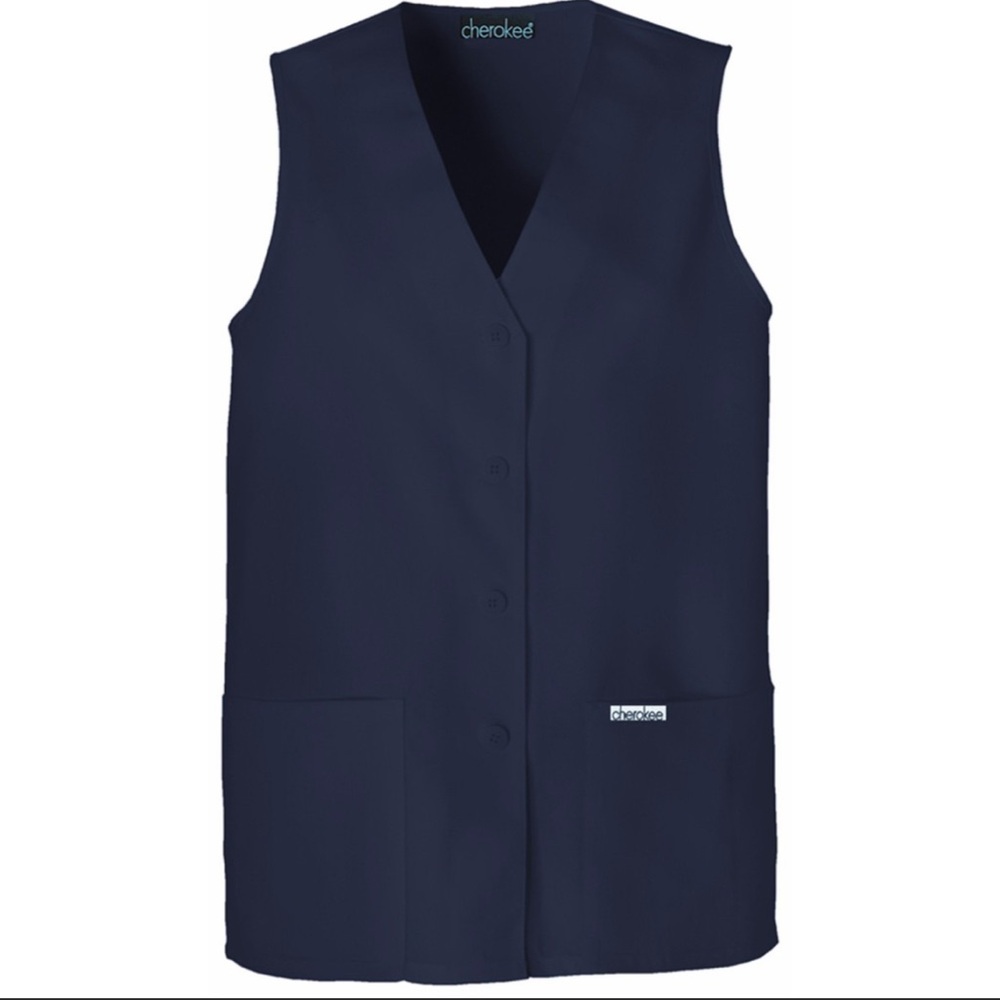 Cherokee Women's Scrub Vest Coat Modern Vest with Button Front & 2 Pockets Navy